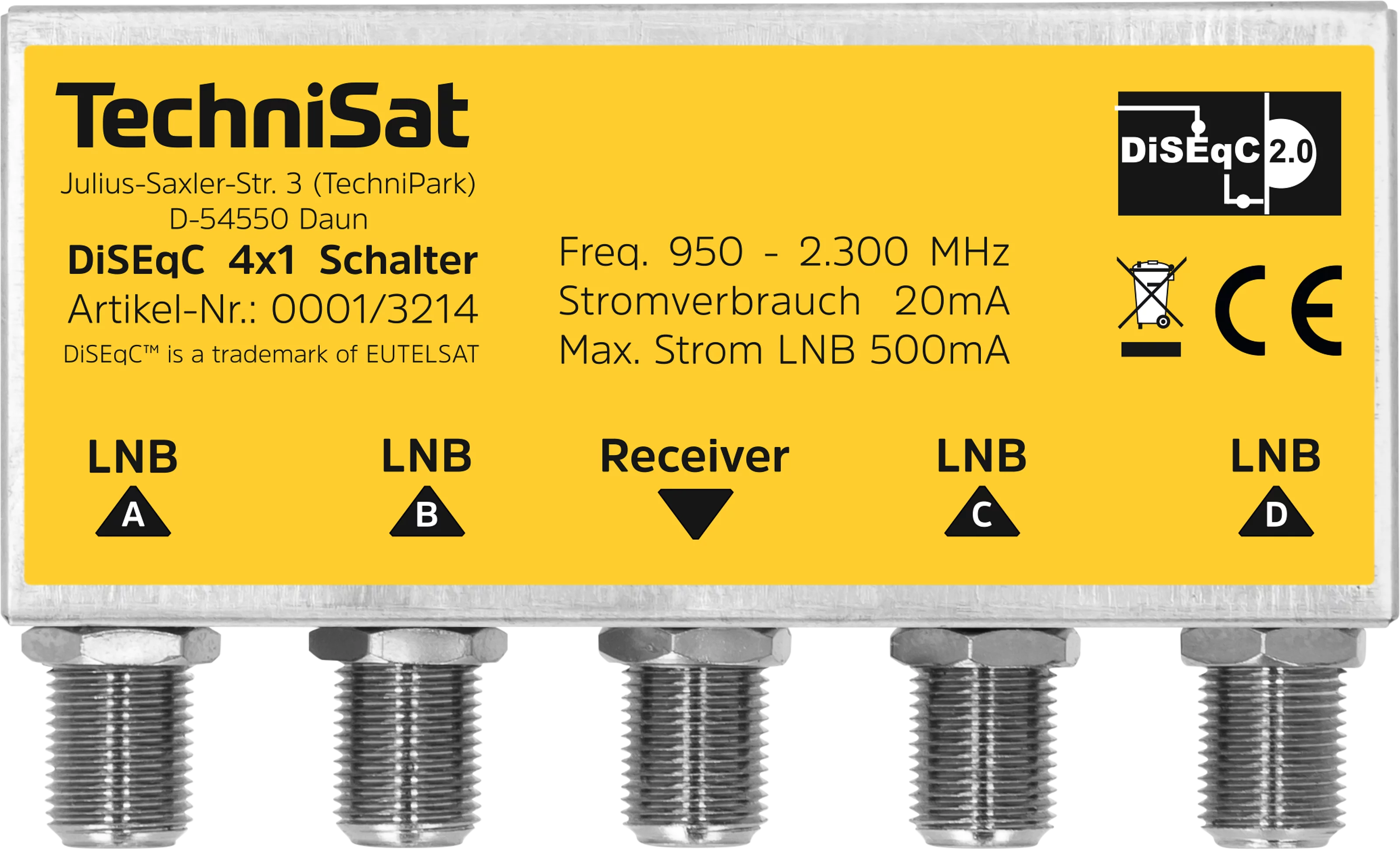 DiSEqC 4x1 Switch, Wetterschutzgehäuse Frontal, Front