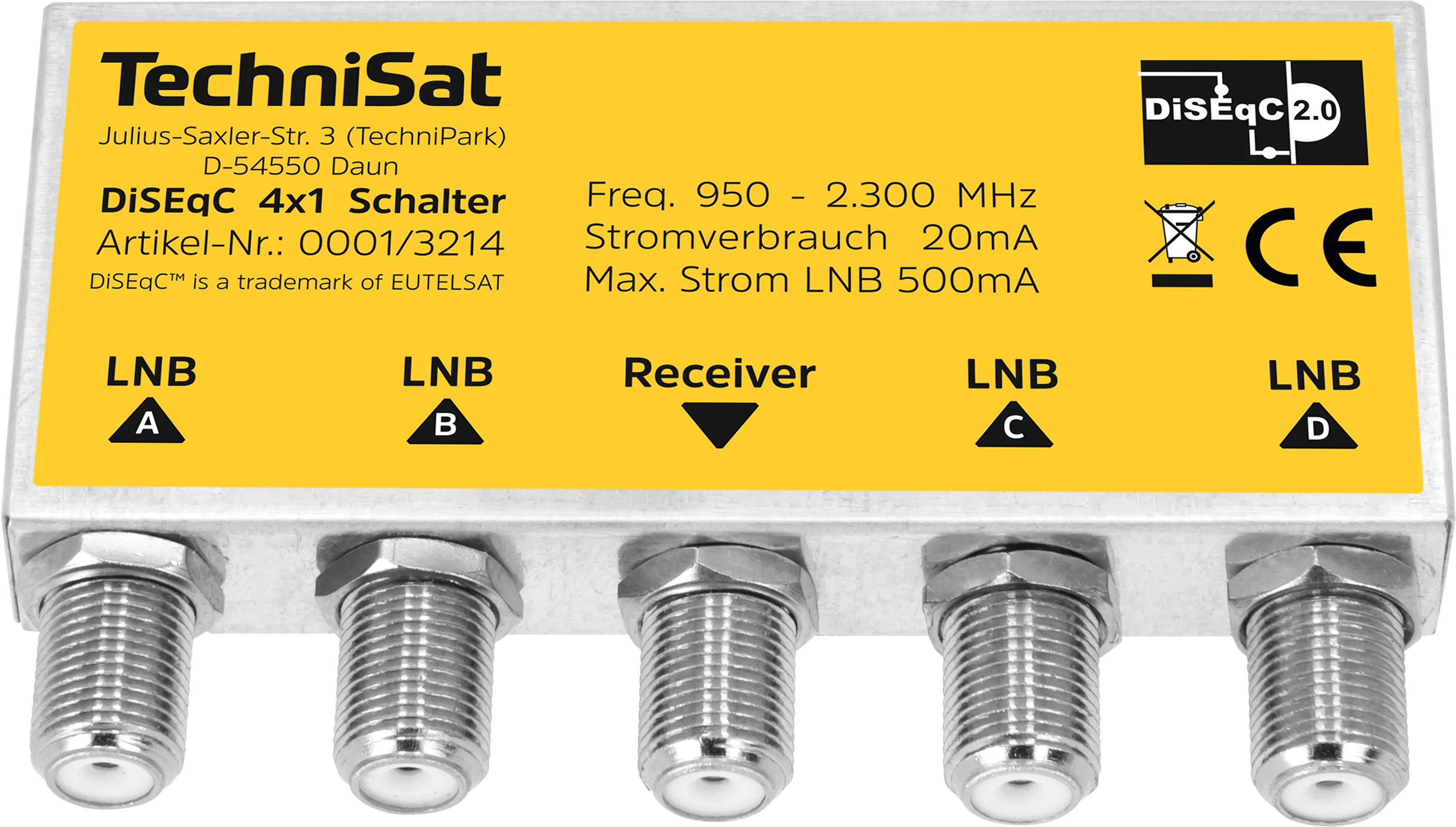 DiSEqC 4x1 Switch, Wetterschutzgehäuse Schräg, Oben