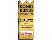 (Camping, Cars & Caravans) - Zweiter Platz in der Kategorie Sat-Anlagen bei der Leserwahl zum König-Kunde-Award 2014